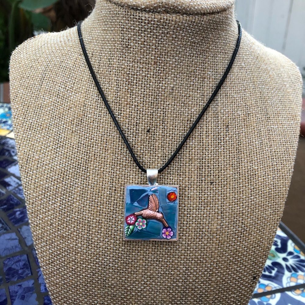 HUMMINGBIRD Mosaic Pendant Necklace Gorgeous!